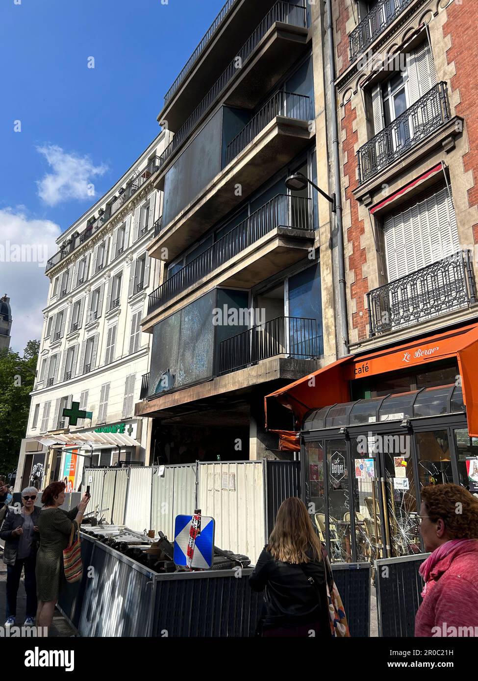 Paris, France, Fire Damage to CIty Apartment Buildings, After Anti-Government, Anti-Macron, Anti-Retirement Law Reform Demonstrations, Stock Photo