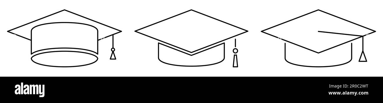 Graduation line hat icons. Vector illustration isolated on white background Stock Vector