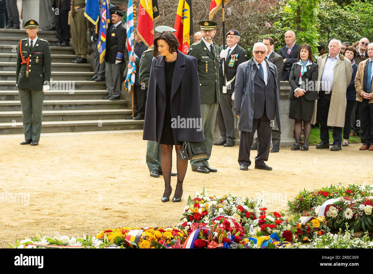 Brussels, Belgium. 08th May, 2023. Senate chairwoman Open Vld Stephanie D'Hose pictured during the commemoration ceremony of the 78th anniversary of the end of the Second World War in Europe, at the Tomb of the Unknown Soldier, in Brussels, Monday 08 May 2023. Exactly 78 years ago, on May 8, 1945 at 3:00 pm, the European population learned that the Second World War was coming to an end. The German army signed their capitulation the night before and the Allies were victorious. With the end of this war, a new era started for Belgium, Europe and the world. BELGA PHOTO JAMES ARTHUR GEKIERE Credit: Stock Photo