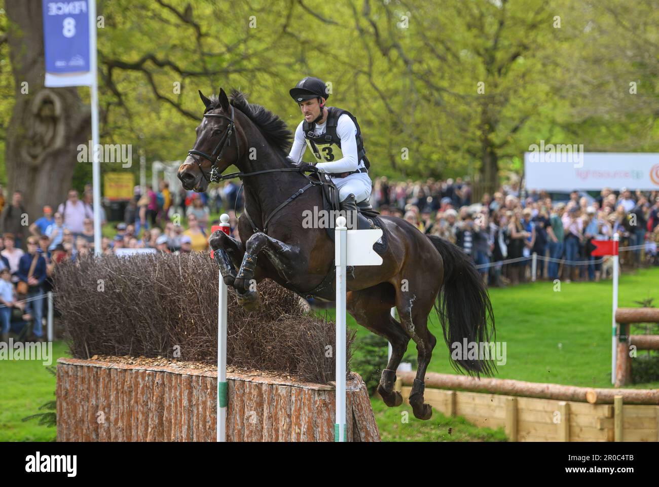 Badminton, UK. 07th May, 2023. 07 May 2023 - Badminton Horse Trials - Cross-Country Test - Badminton - Gloucestershire Felix Vogg rides Cartania during the Cross-Country Test at the Badminton Horse Trials. Picture Credit: Mark Pain/Alamy Live News Stock Photo