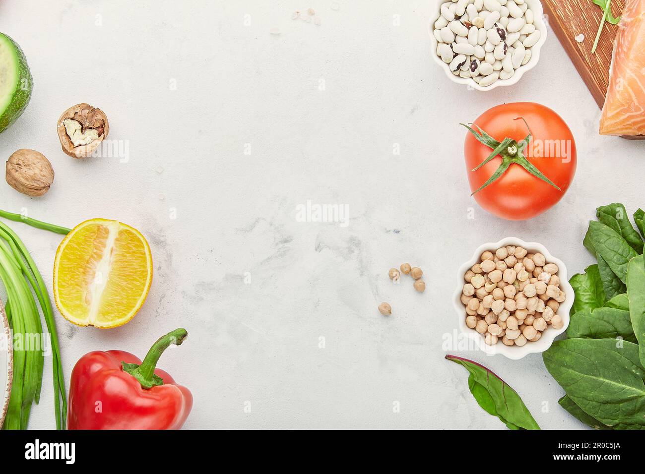 Low carb, fodmap diet background chicken meat, vegetables and fruits