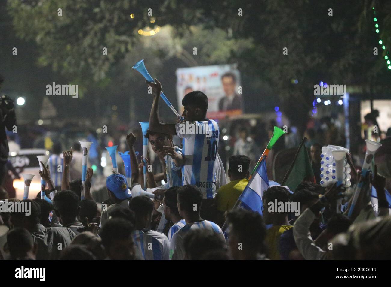 Crazy Argentina football fans of Bangladesh watching Argentina and
