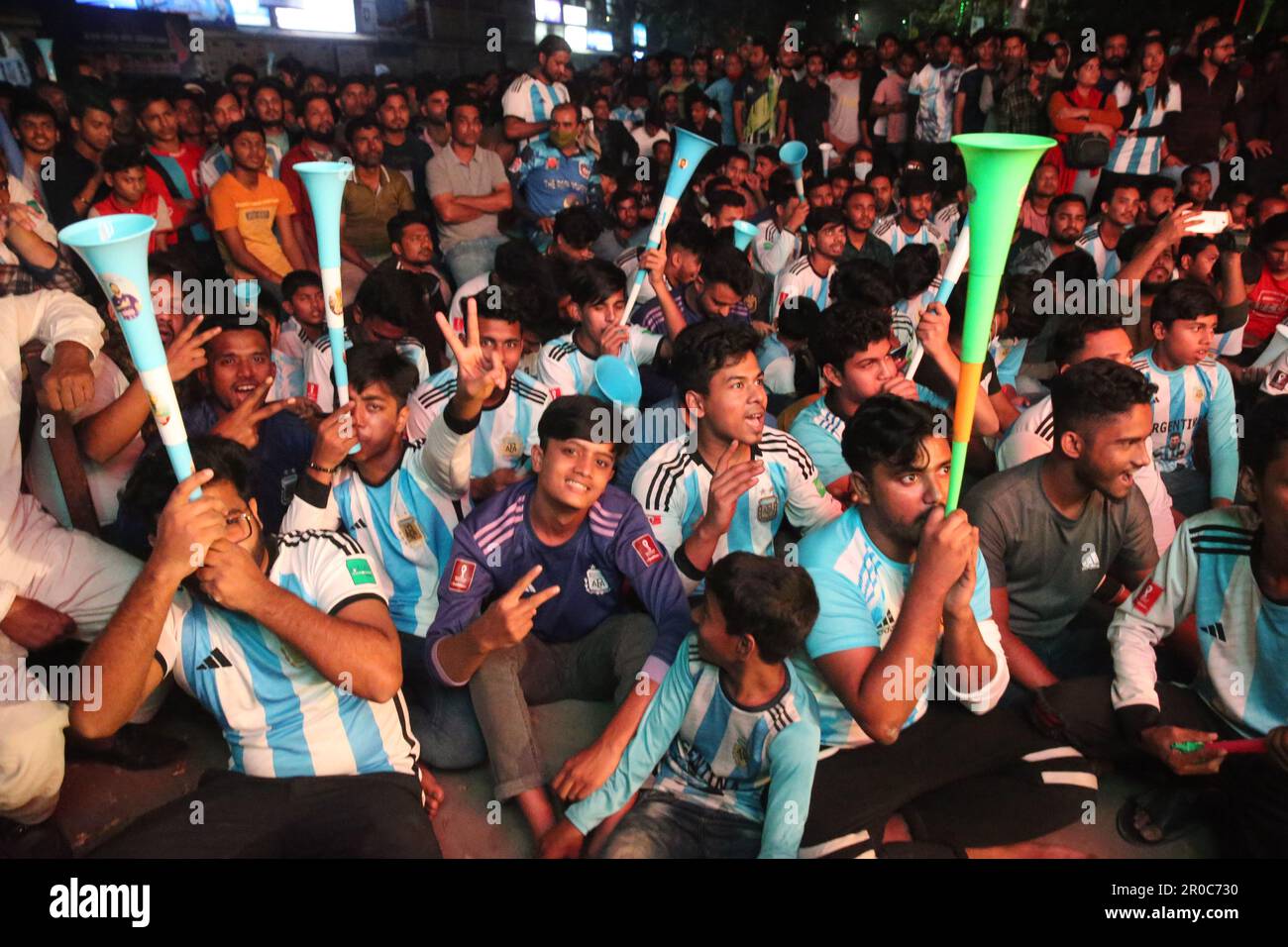 Crazy Argentina football fans of Bangladesh watching Argentina and