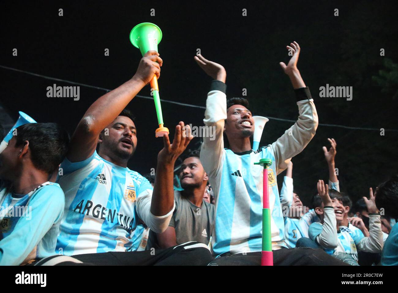 Crazy Argentina football fans of Bangladesh watching Argentina and