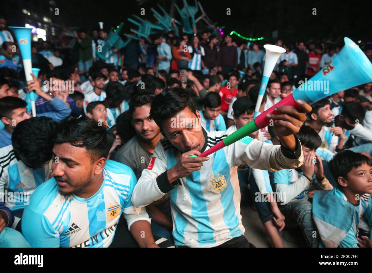 Crazy Argentina football fans of Bangladesh watching Argentina and
