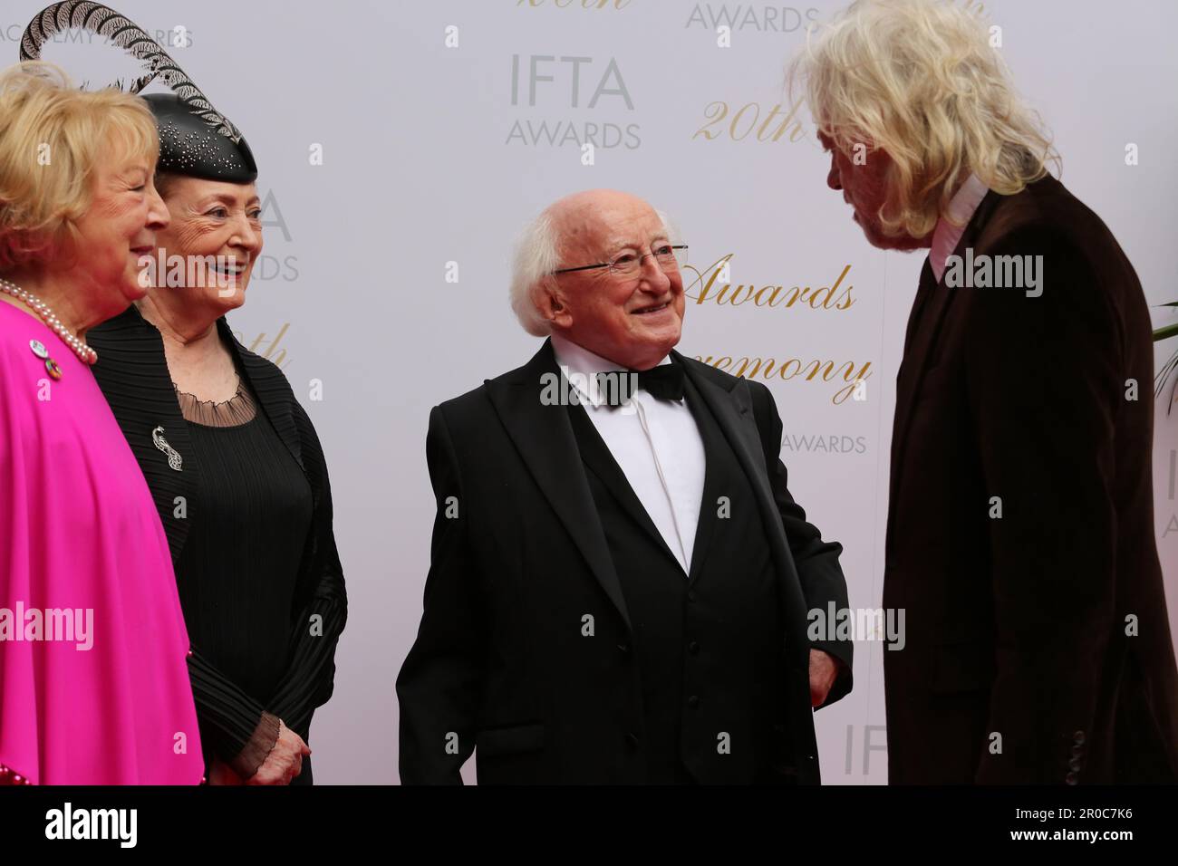 Dublin, Ireland. 7th May 2023. Sabina Higgins, Joan Bergin, President Michael D Higgins and Bob Geldof arriving on the red carpet at the Irish Film and Television Awards (IFTAs), Dublin Royal Convention Centre. Credit: Doreen Kennedy/Alamy Live News. Stock Photo