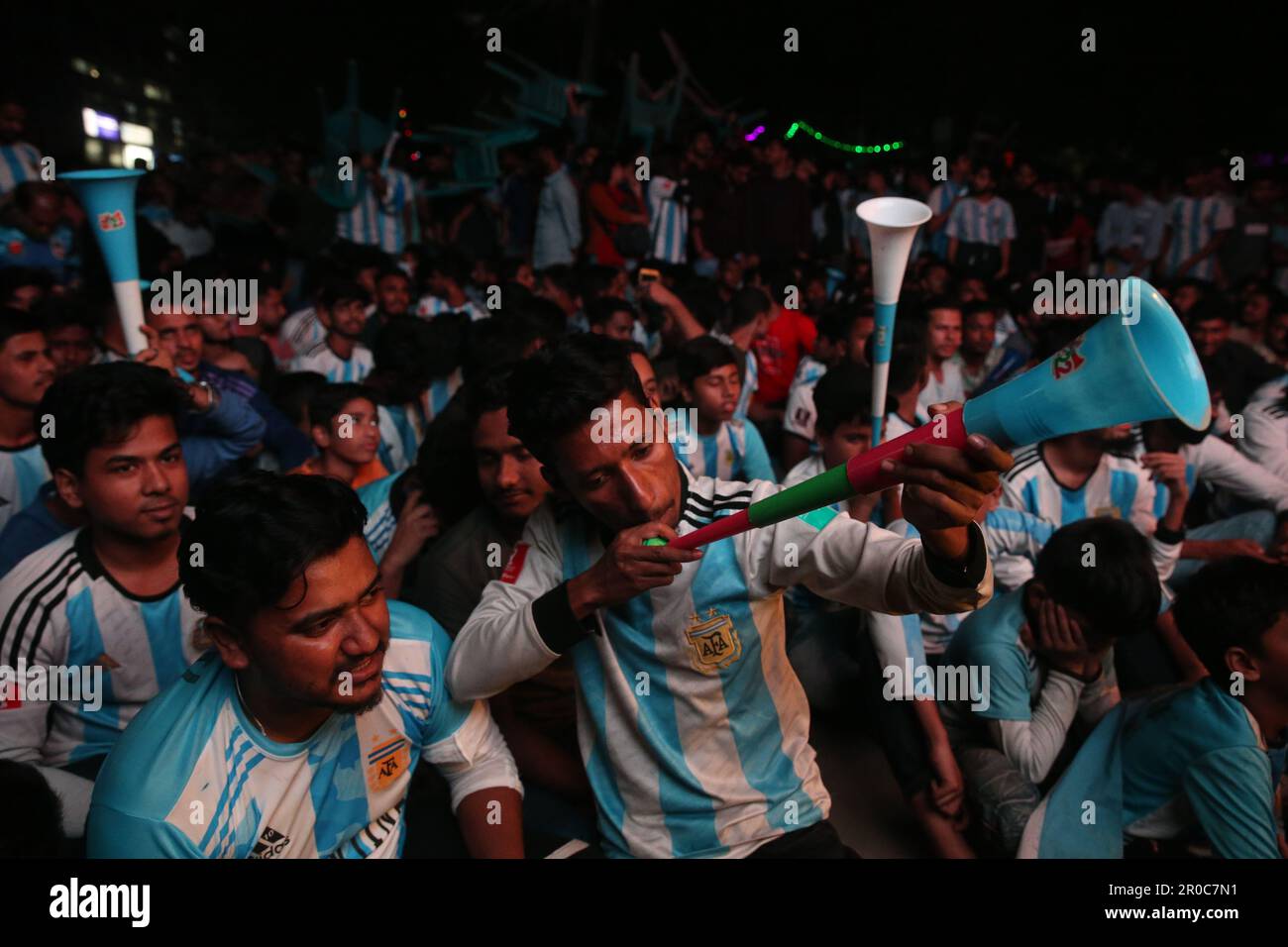 Crazy Argentina football fans of Bangladesh watching Argentina and