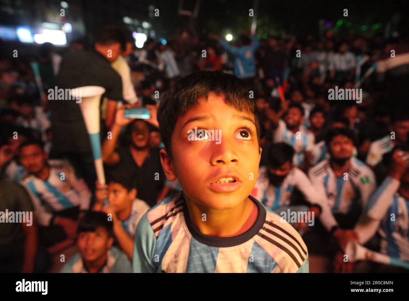 Crazy Argentina football fans of Bangladesh watching Argentina and