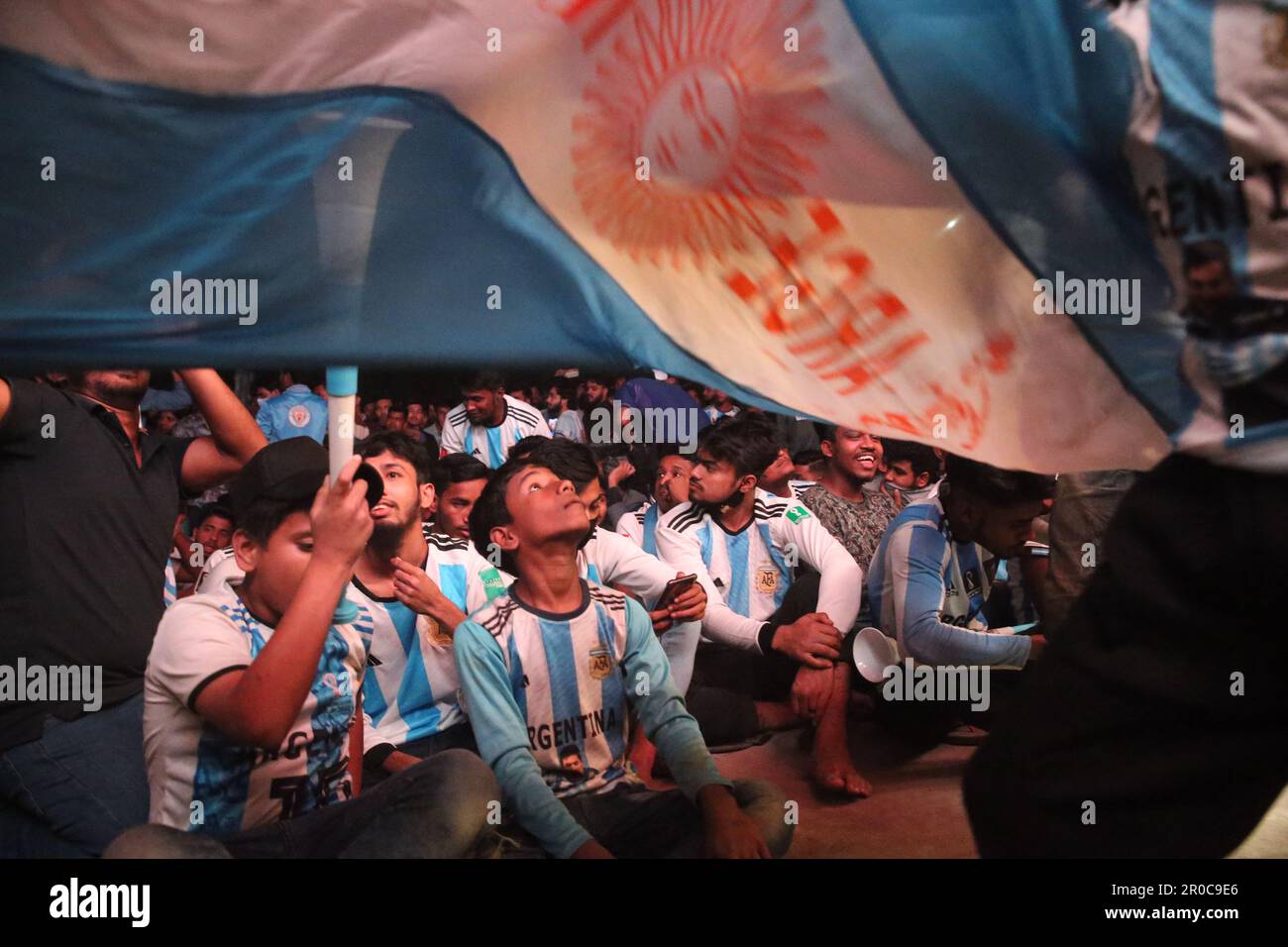 Crazy Argentina football fans of Bangladesh watching Argentina and