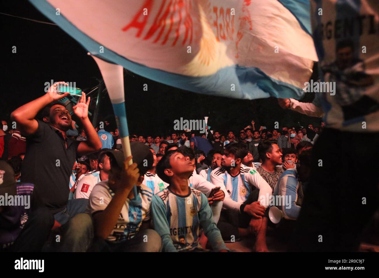 Crazy Argentina football fans of Bangladesh watching Argentina and