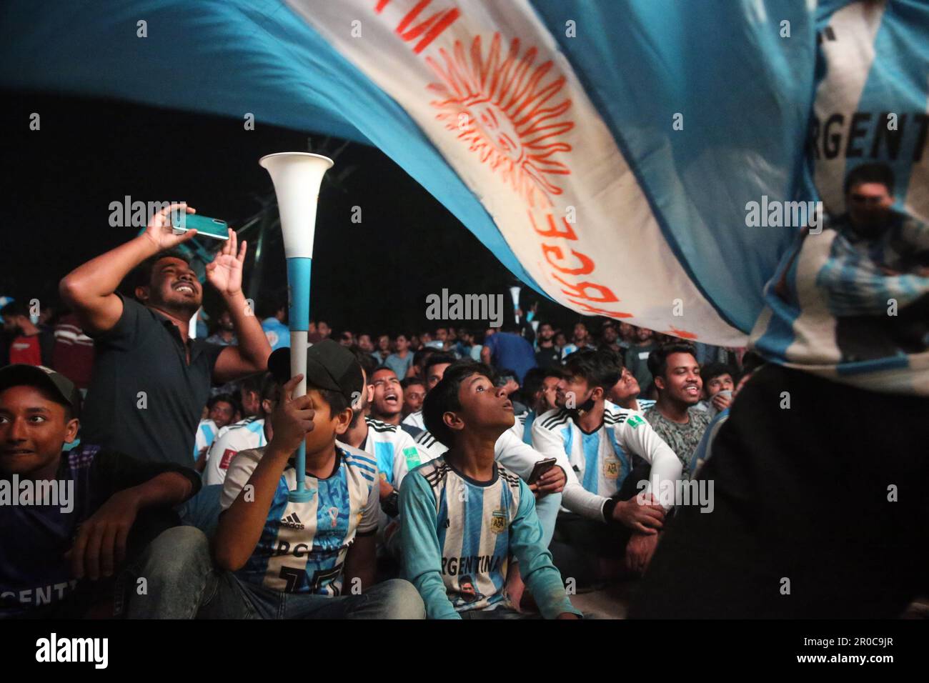 Crazy Argentina football fans of Bangladesh watching Argentina and