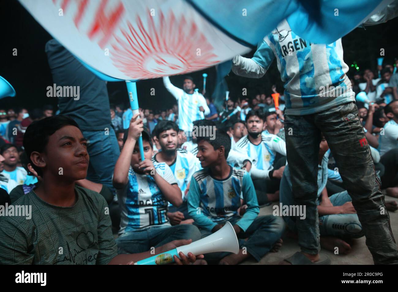Crazy Argentina football fans of Bangladesh watching Argentina and