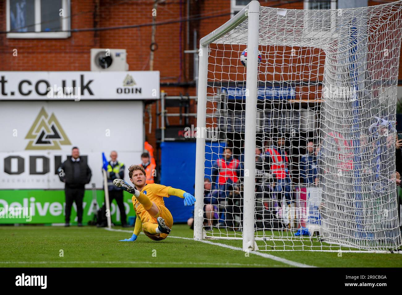 Ben Killip 1 of Hartlepool United goes the wrong way as Callum Camps