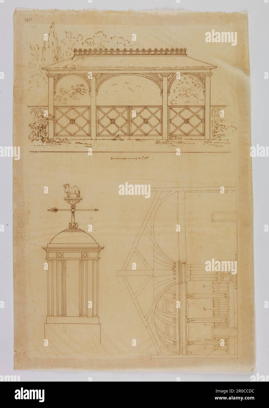Wilkinson Tracing, Design for a gazebo, weather vane on top of a cupola