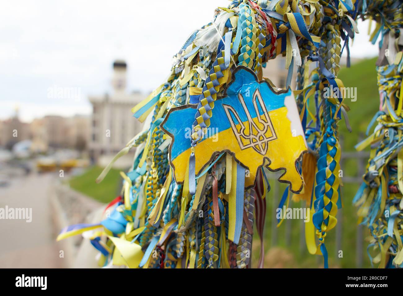 Ukraine Ribbon Support Yellow and blue ribbons symbolize the Ukrainian flag in honour of the ...