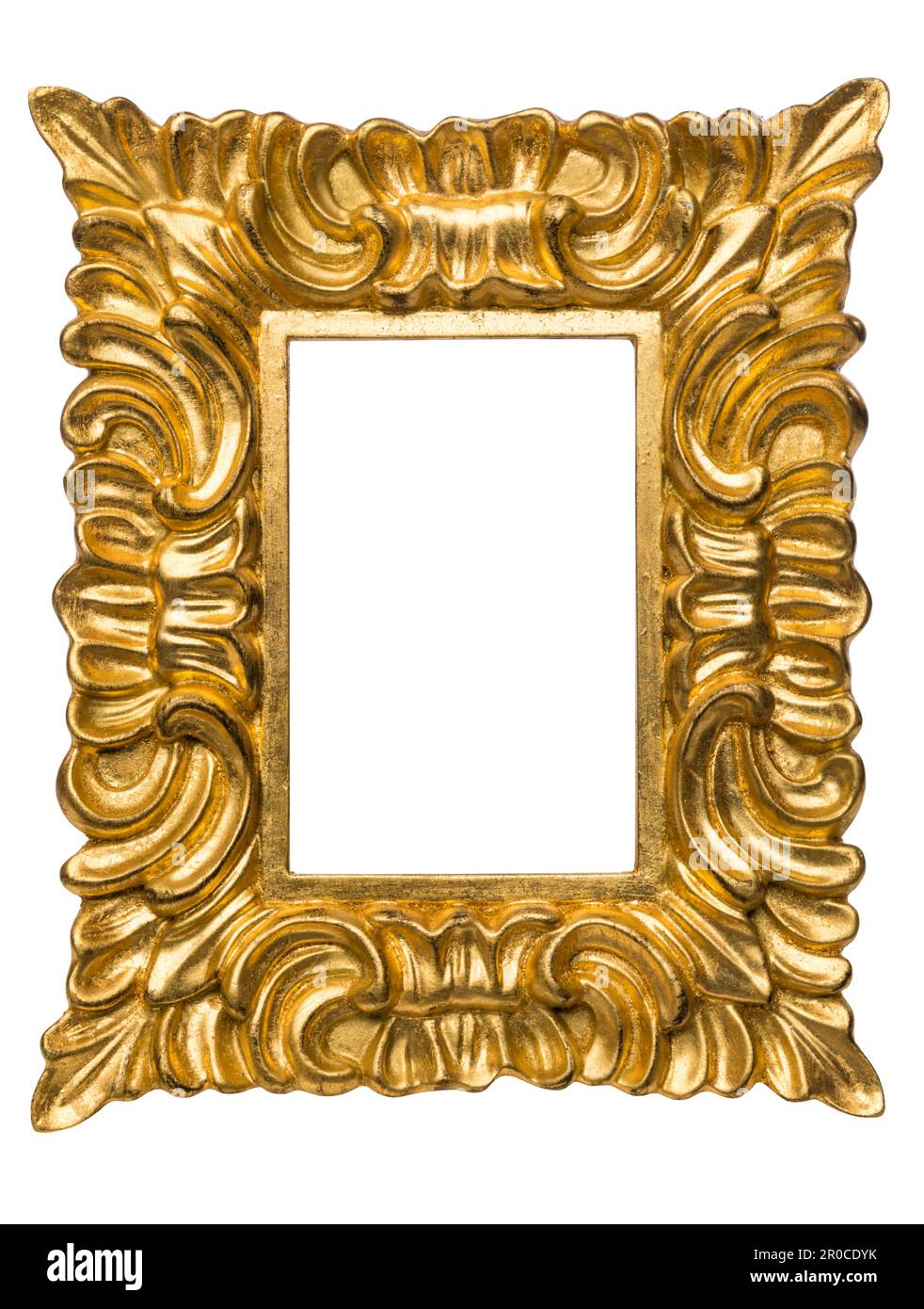 Ornate golden picture frame isolated on white background Stock Photo
