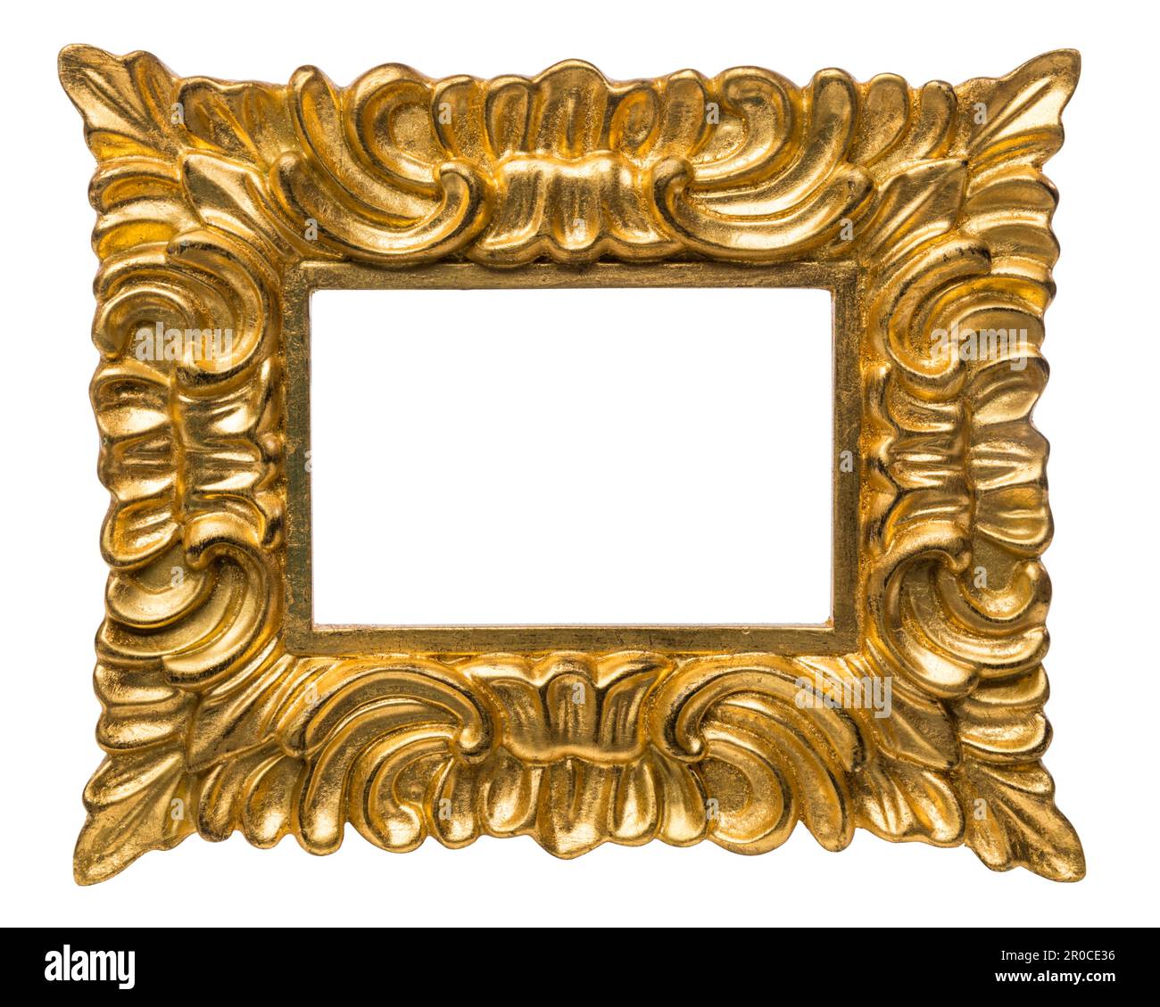 Ornate horizontal golden picture frame isolated on white background