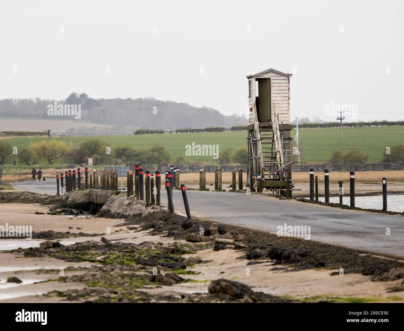 Refuge on the causeway to the Holy Island of Lindisfarne, Northumberland, England, UK Stock Photo