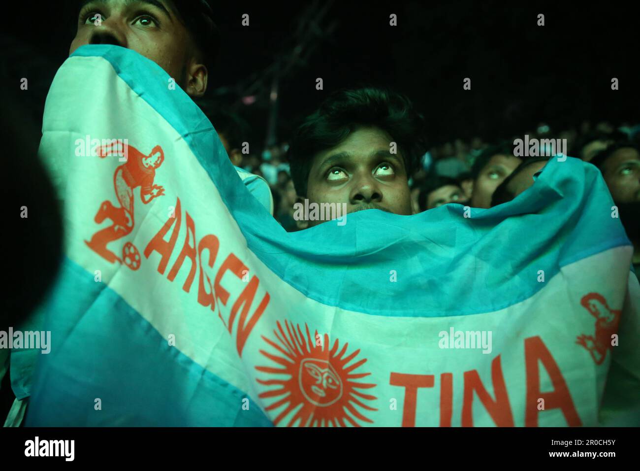 Crazy Argentina football fans of Bangladesh watching Argentina and
