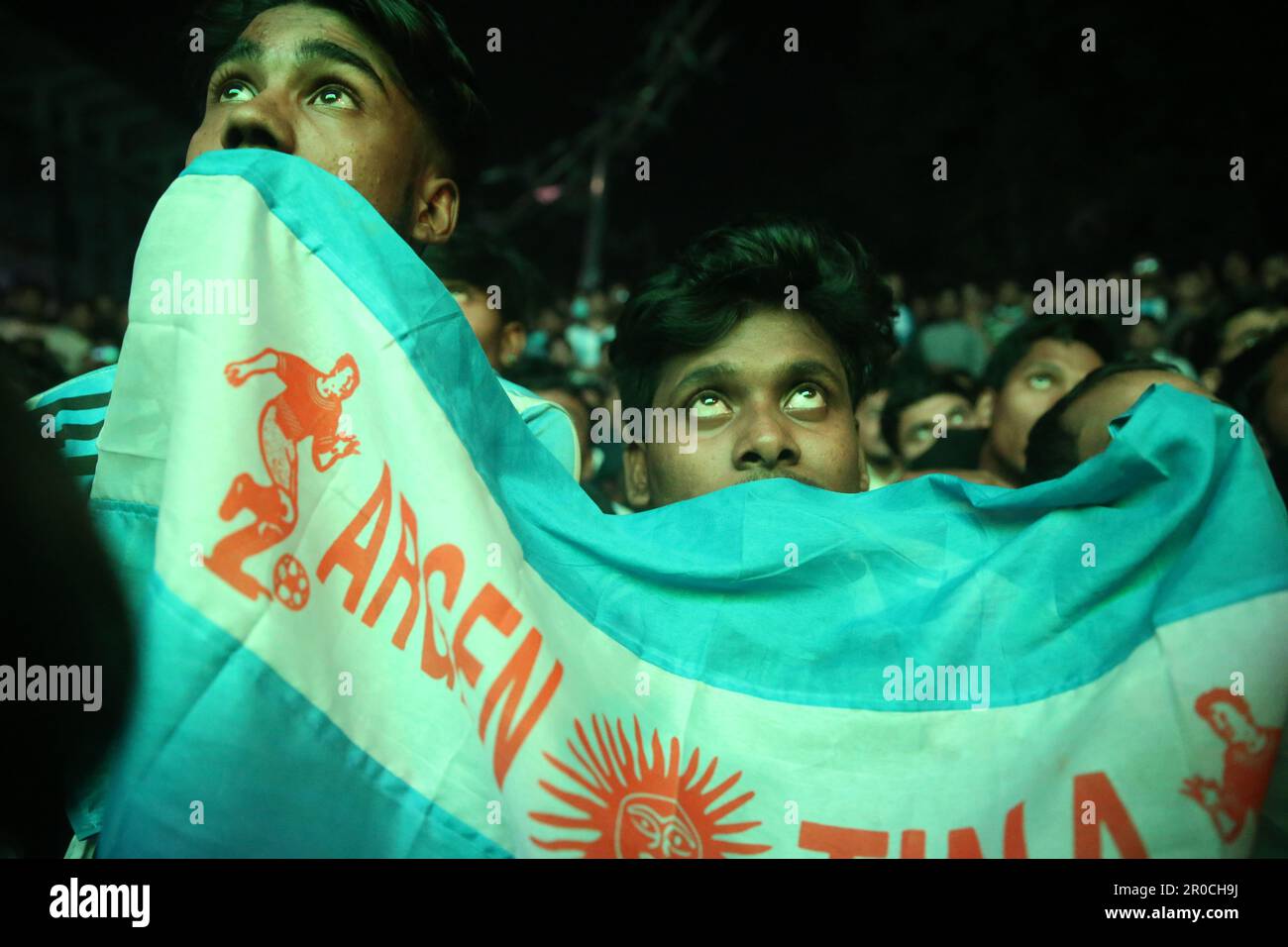Crazy Argentina football fans of Bangladesh watching Argentina and