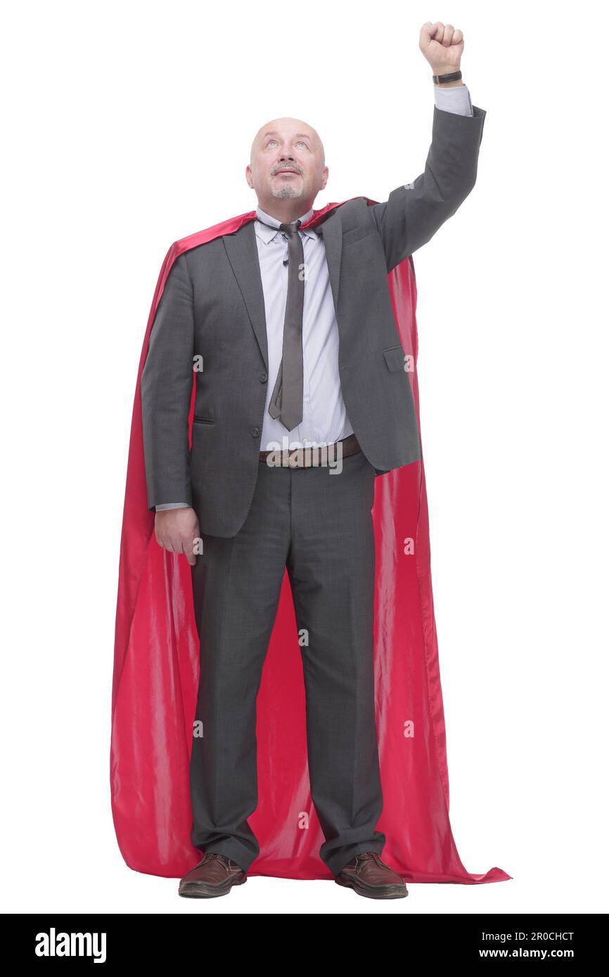 in full growth. confident businessman in a superhero Cape Stock Photo ...
