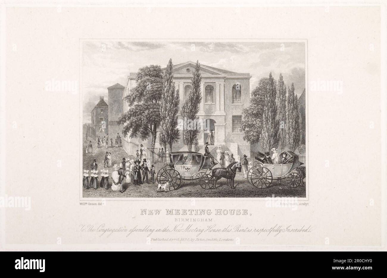 Engraving of the New Meeting House Birmingham, 1830. Drawn by William