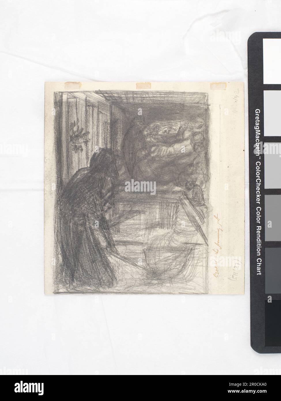 St Theophilus and the Angel. Sketch/ Dalziels' Bible Gallery Ezekiel and the Boiling Pot