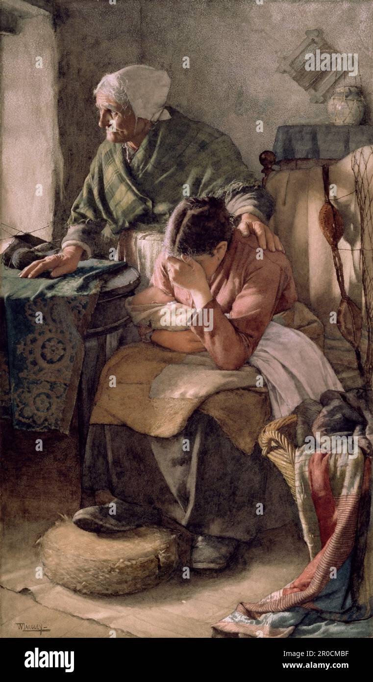 But Men Must Work and Women Must Weep, 1883. Walter Langley (d. 1922) Stock Photo