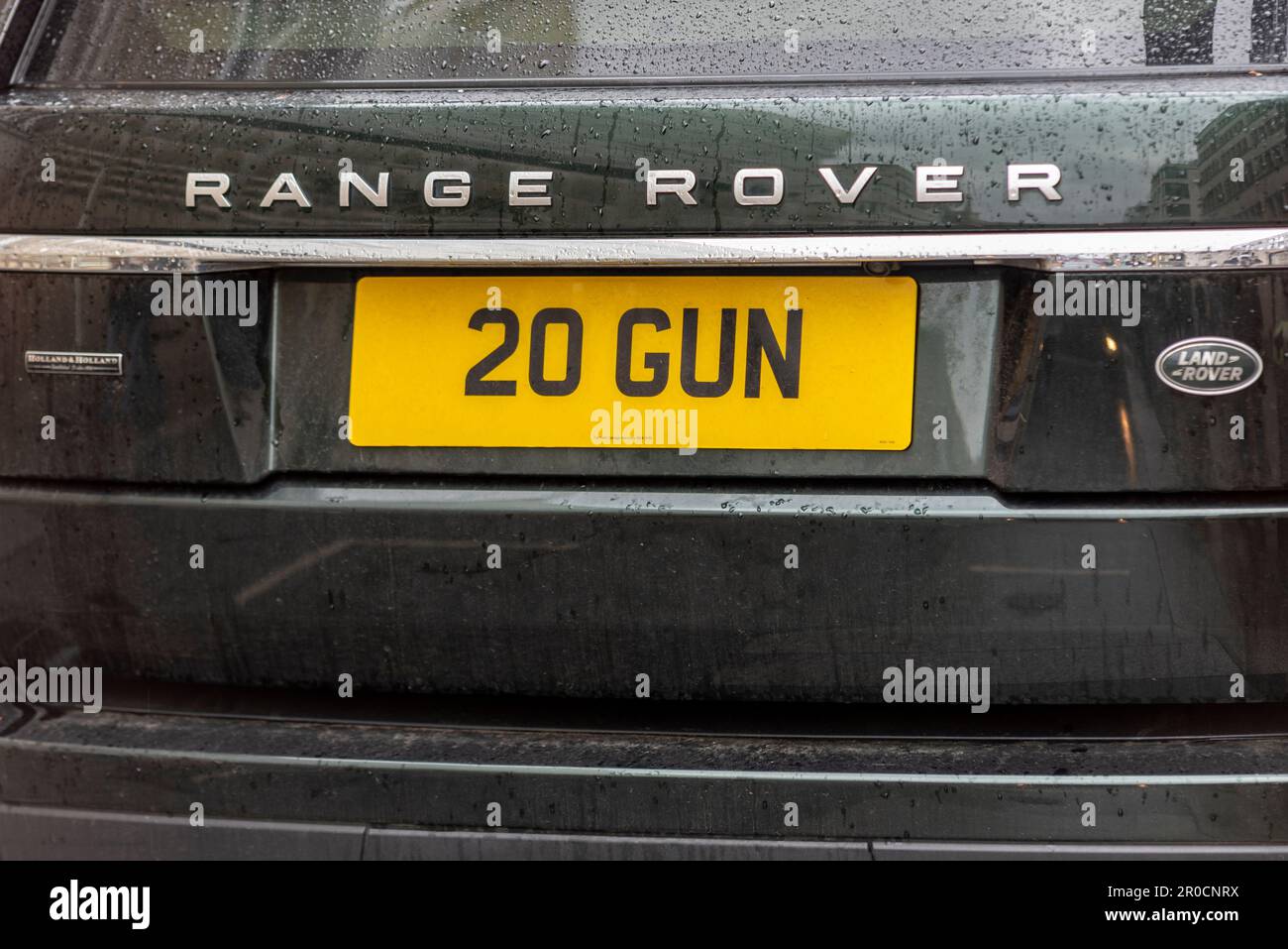 Land Rover Range Rover car with 20 GUN number plate in London, UK
