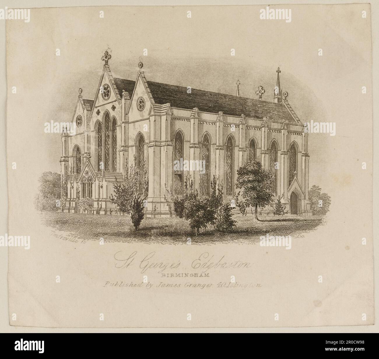 Engraving. St Church, Birmingham, 19th century. Wilkinson