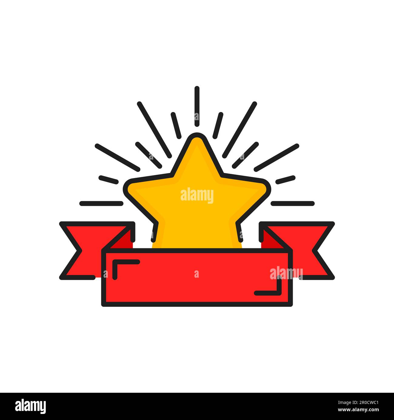 Gold star with ribbon vector icon of quality rating award. Customer