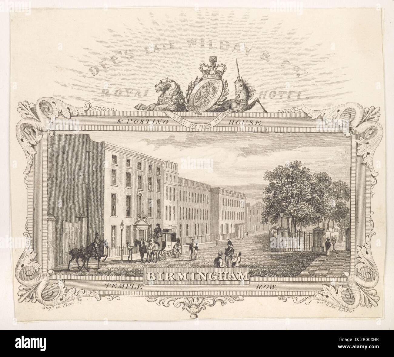 Engraving. Royal Hotel, Temple Row, Birmingham. Engraver H
