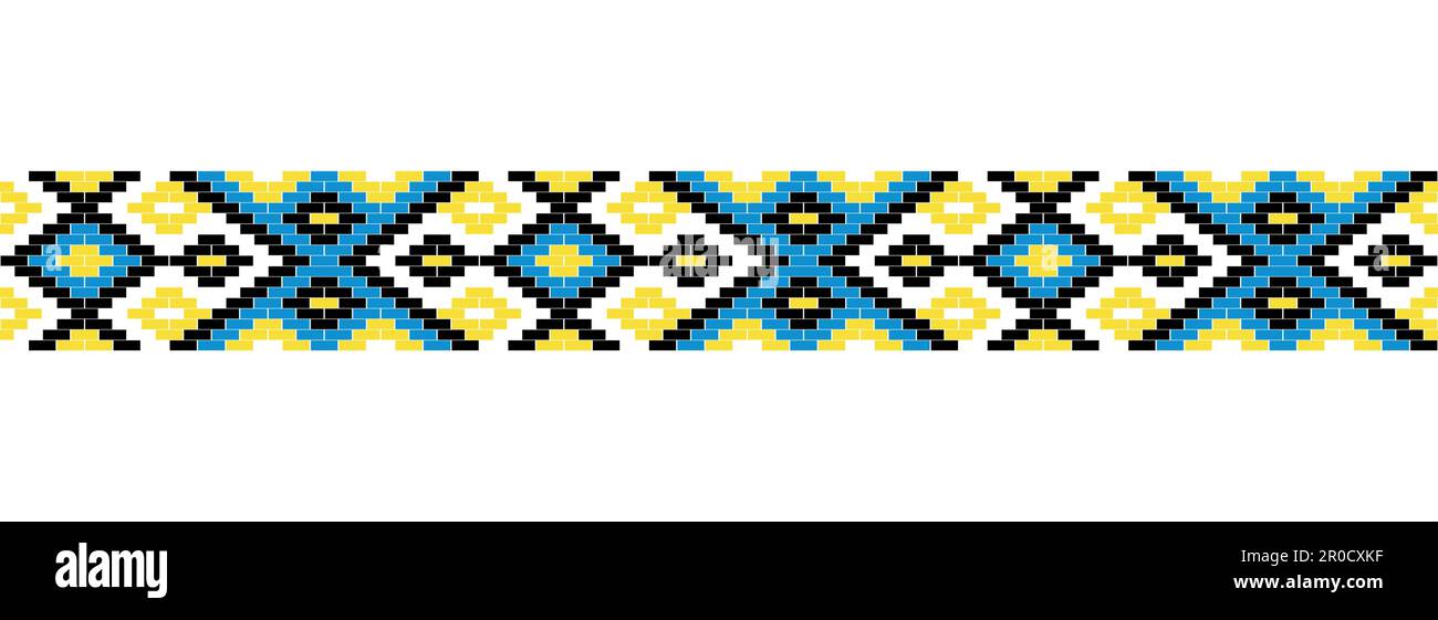 Ukrainian kilim, woven carpet ornament. Yellow and blue pattern. Ukrainian folk, ethnic border ornament, textile or fabric print Stock Vector