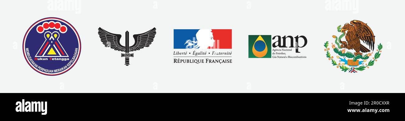 ANP Logo, Republique Francaise Logo, Rukun Tetangga Logo, SABRE ALADO FORÇA AÉREA BRASILEIRA Logo, ESCUDO MEXICO Logo. Government vector logo Stock Vector