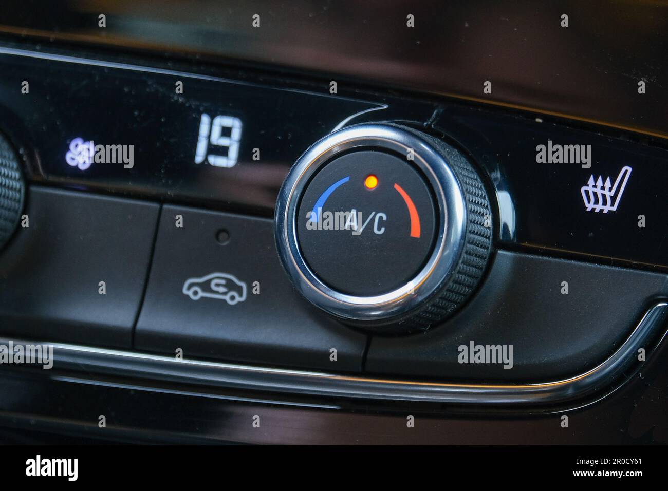 Close up air conditioner buttons inside car Stock Photo Alamy