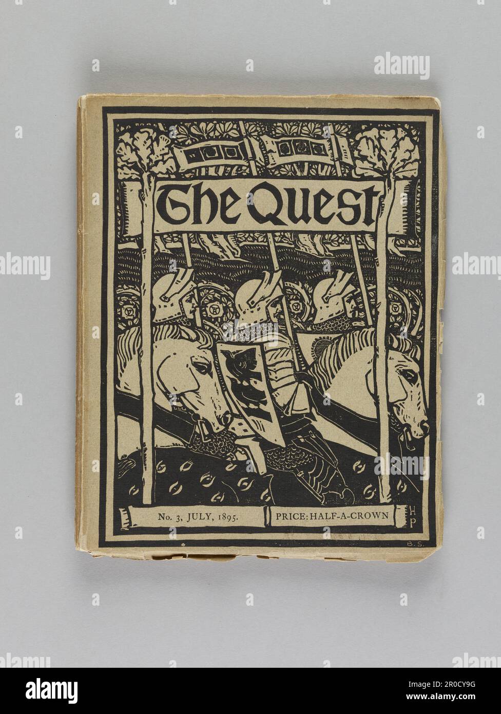 The Quest, No. 3, July 1895. Woodcut prints in black on laid paper, soft bound with string.. Manufacturer: Birmingham Guild of Handicraft. The third out of a set of a six periodical set titled 'The Quest'. . Stock Photo