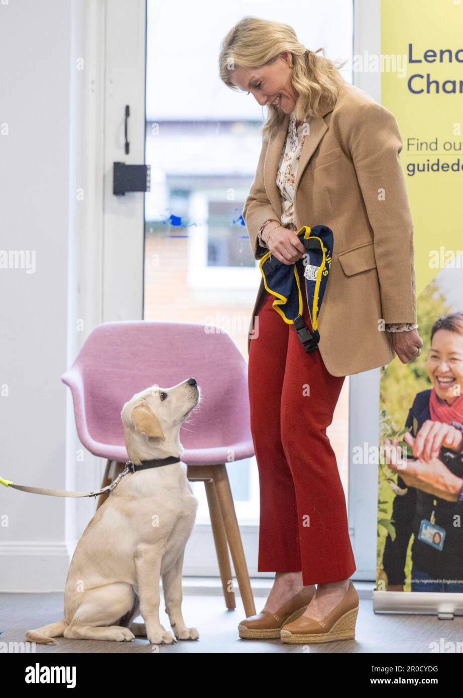 The Duchess of Edinburgh takes part in a puppy class at the Guide Dogs