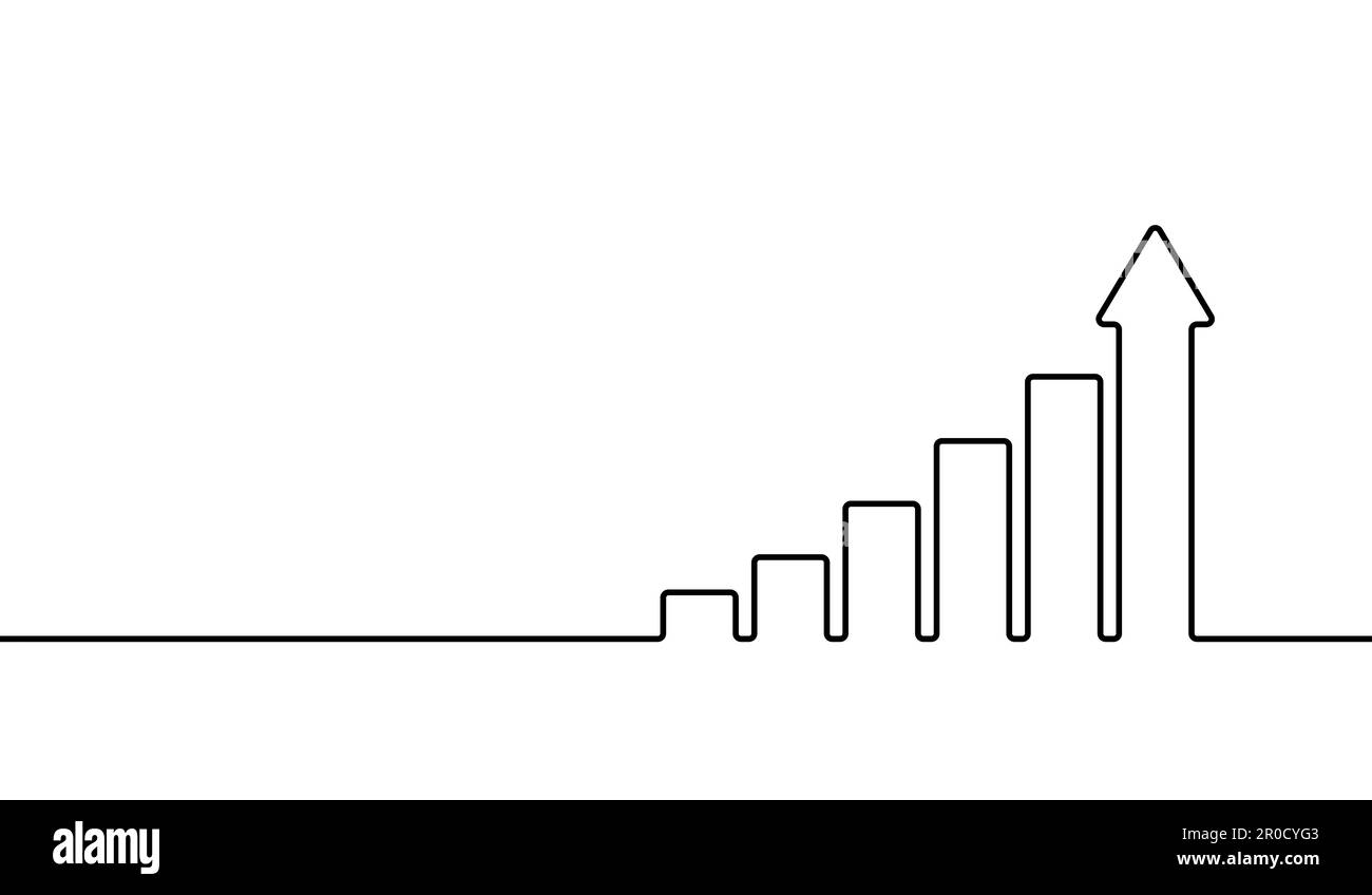 Chart graph with arrow. Black Icon continuous line isolated on white ...