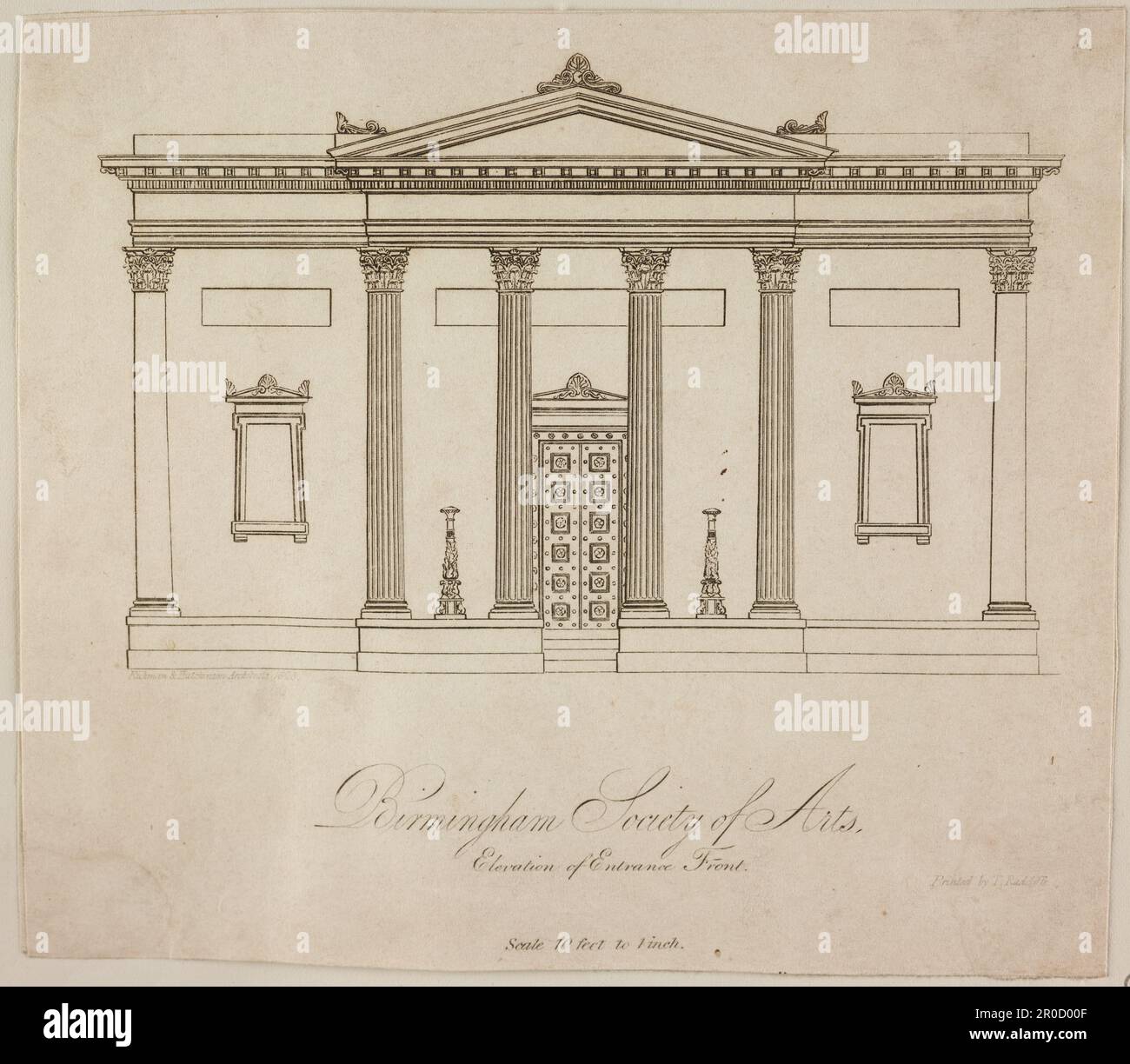 Engraving Birmingham Society of Arts, New Street, 1828. Wilkinson