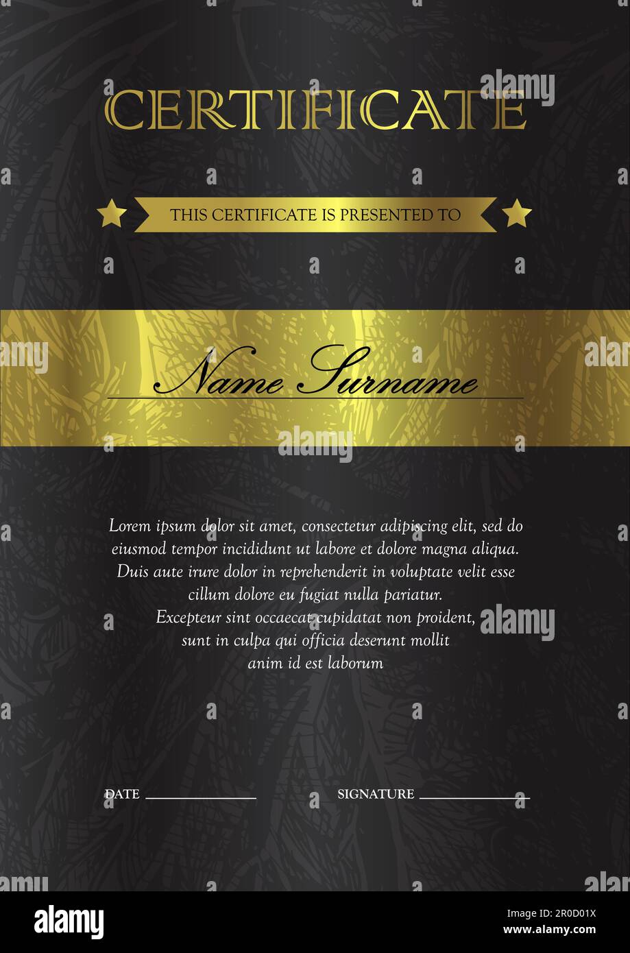 Vertical gold certificate and diploma template with vintage, floral ...