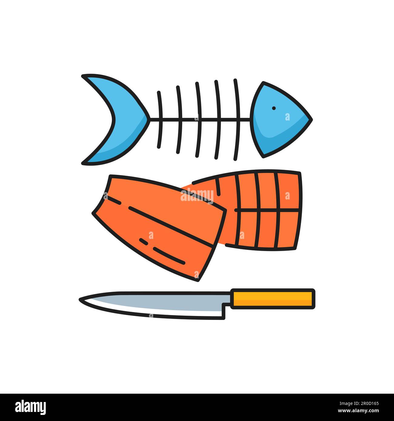 Fishing industry fish fillet processing line icon. Salmon, trout