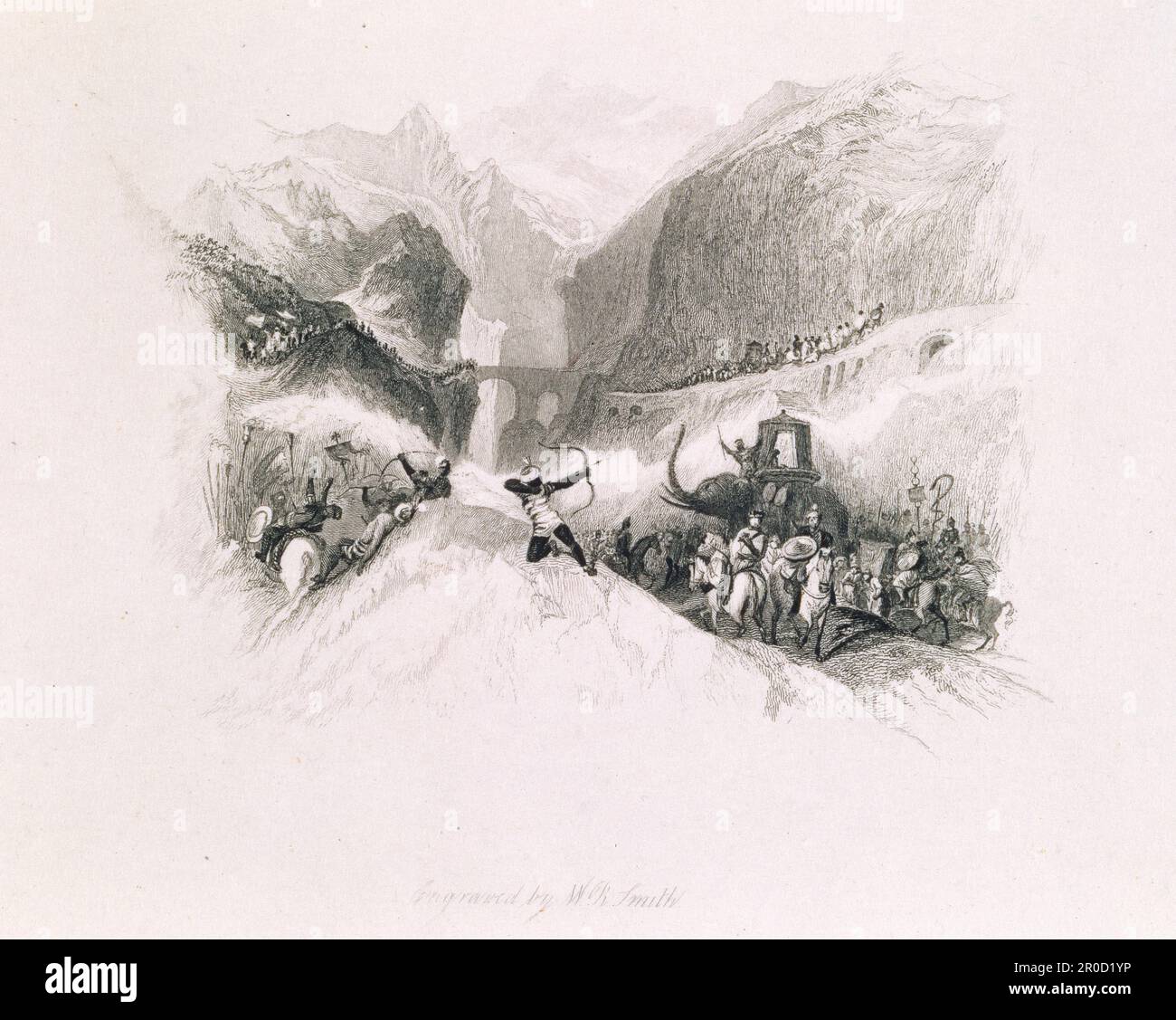 Rogers' Italy - Hannibal Passing The Alps, 1830. Steel engraving. After: J M W Turner. Engraver: W R Smith.  From Rogers' Italy, 1830, page 29. Stock Photo
