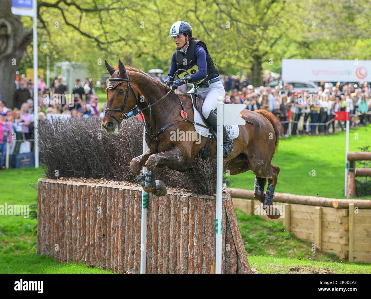 Badminton, UK. 07th May, 2023. 07 May 2023 - Badminton Horse Trials - Cross-Country Test - Badminton - Gloucestershire Hollie Swain rides Solo during the Cross-Country Test at the Badminton Horse Trials. Picture Credit: Mark Pain/Alamy Live News Stock Photo