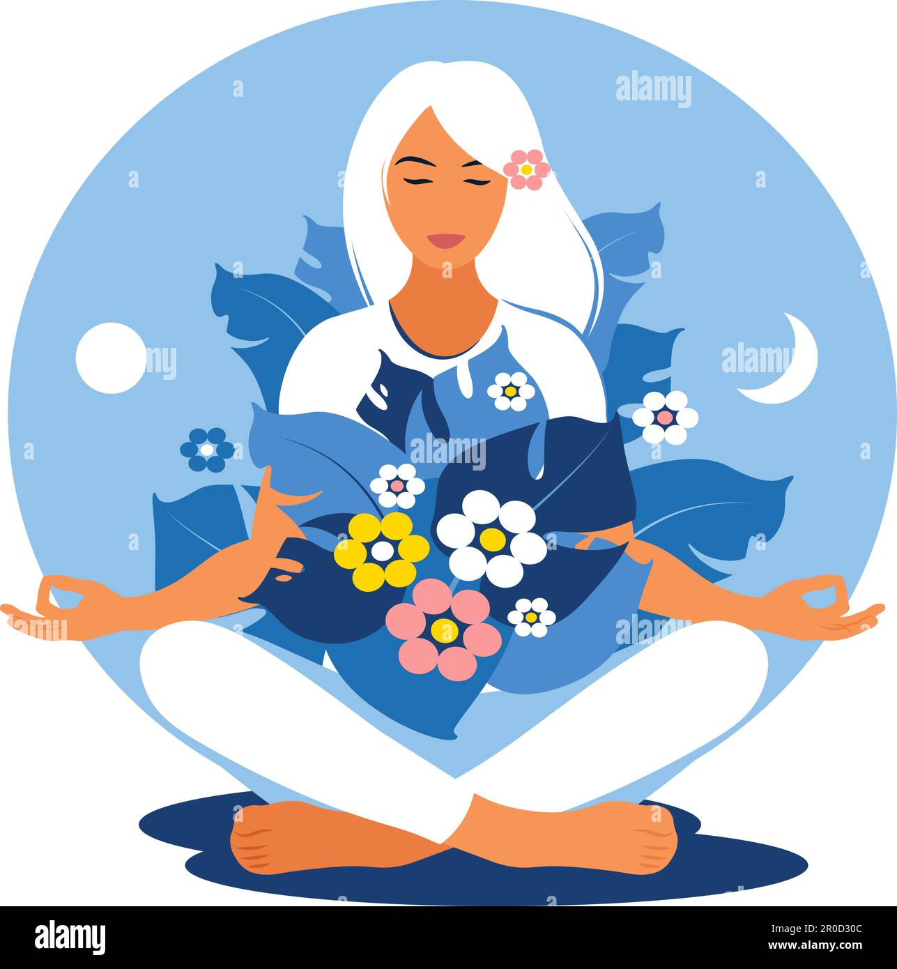 Girl sits on the floor in pose lotus and makes a breathing exercise