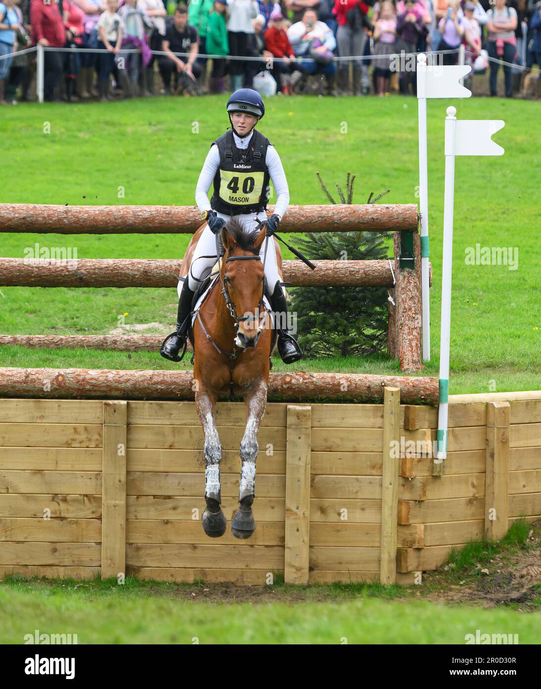 Badminton, UK. 07th May, 2023. 07 May 2023 - Badminton Horse Trials - Cross-Country Test - Badminton - Gloucestershire Greta Mason rides Cooley For Sure during the Cross-Country Test at the Badminton Horse Trials. Picture Credit: Mark Pain/Alamy Live News Stock Photo