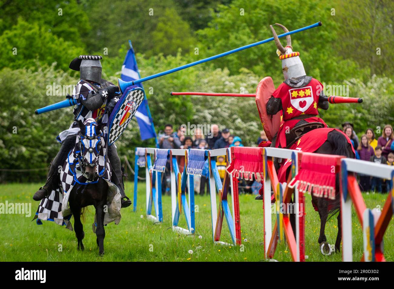 Chalfont, UK. 8 May 2023. Re enactors as armoured knights take part in