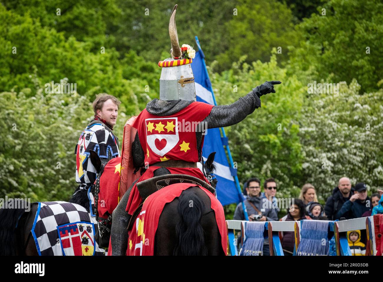 Knight Getting Coronated Chalfont, UK. 8 May 2023. Re enactors as armoured knights take part in ...