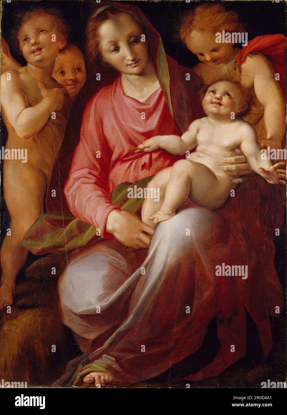 Virgin and child with infant st john the baptist hi-res stock ...