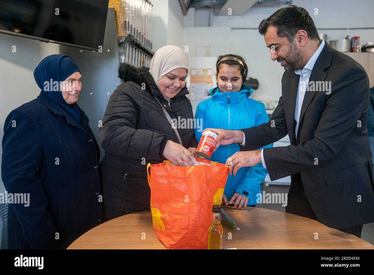First Minister of Scotland Humza Yousaf meets members of the local ...