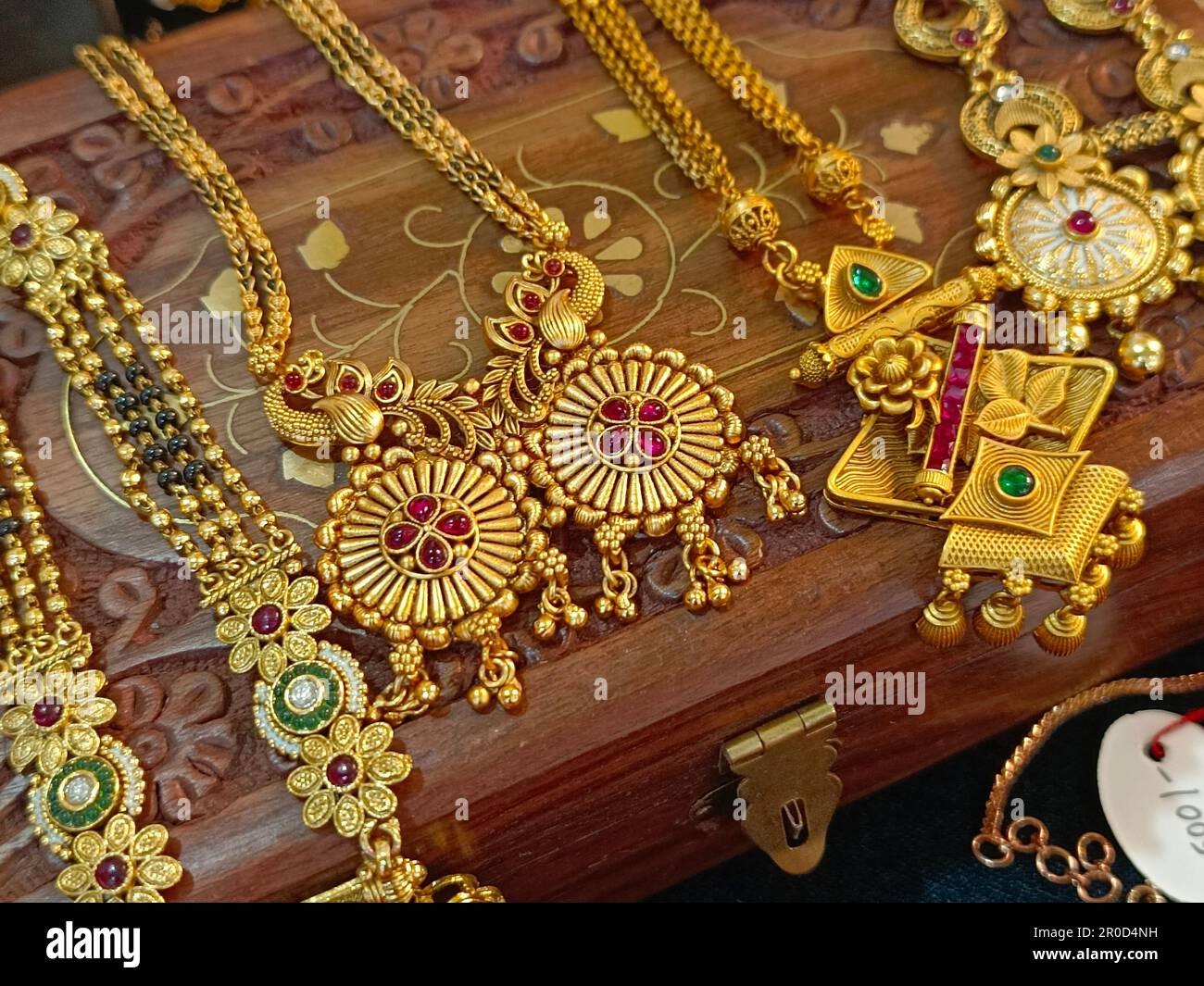 Indian Traditional Gold jewellery displayed in a shop for sale in Pune 